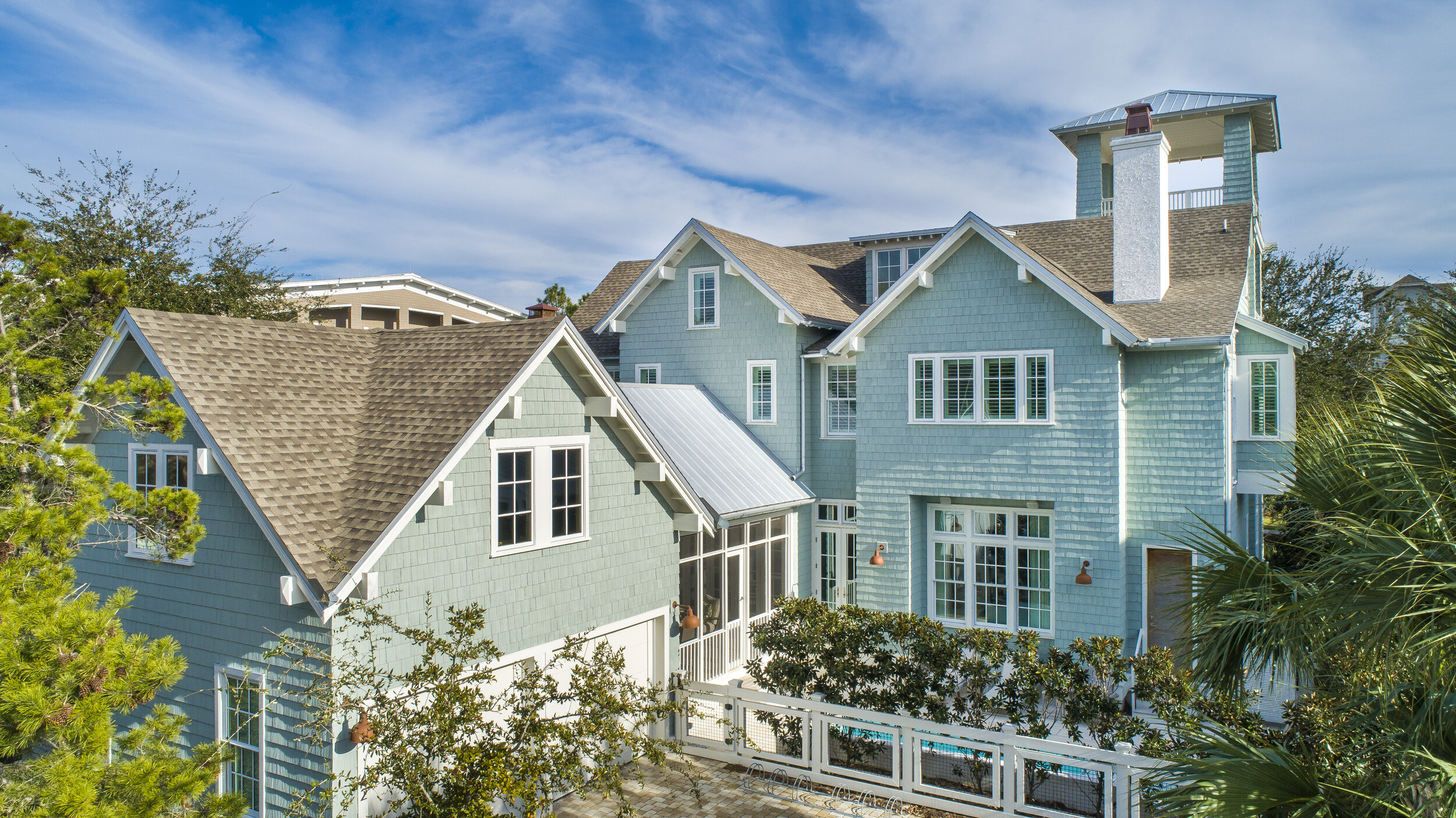 Residential houses with blue siding