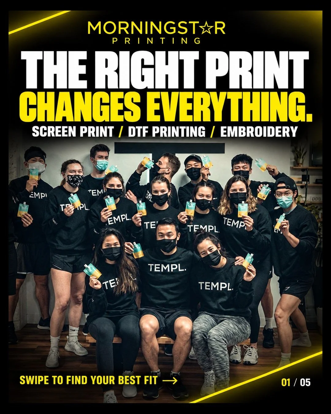 The right production method changes the final result. 

Screen printing is a strong fit for bulk apparel and bold colours. 

DTF printing delivers sharp detail and full-colour artwork with flexibility for shorter runs. 

Embroidery adds a premium tex