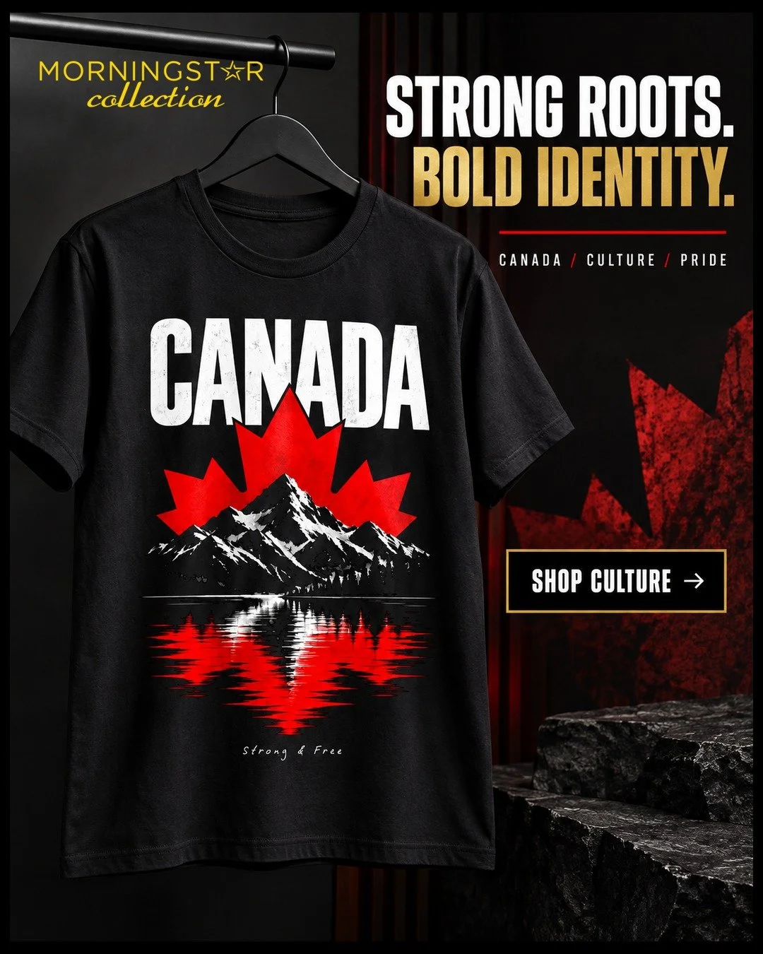 Strong roots. Bold identity. 

The Morningstar Collection celebrates culture, pride and the places that shape us. 

Explore the Canada &mdash; Strong &amp; Free tee and the full Culture selection online. 

 #MorningstarCollection #CanadaStyle #WearYo