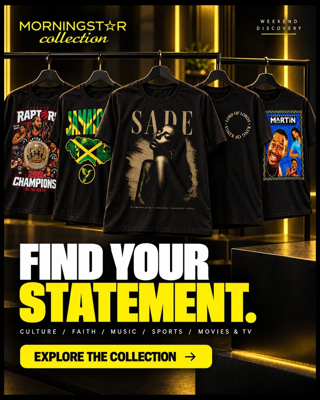Culture. Faith. Music. Sports. Movies &amp; TV. 

Find the statement that feels like yours and take the Morningstar Collection into the weekend. 
.Explore the full Collection online. 

 #MorningstarCollection #WeekendStyle #WearYourStory #GraphicTees