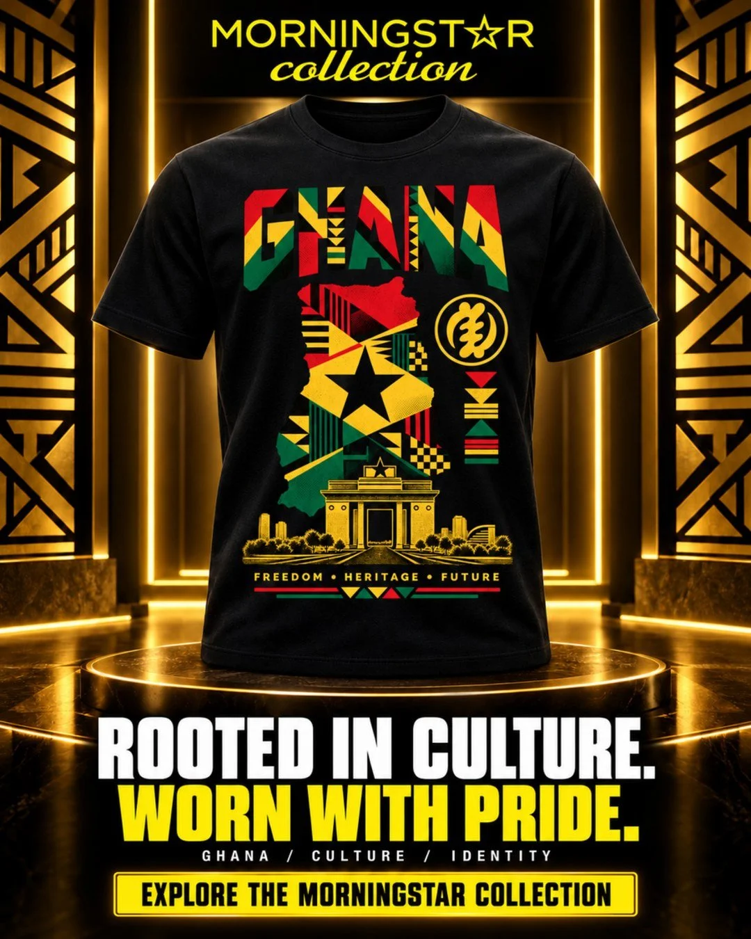 Rooted in culture. Worn with pride.

The Ghana &mdash; Freedom, Heritage, Future Tee celebrates identity, heritage and the unmistakable strength of the Black Star.

Explore the Morningstar Collection.

#MorningstarCollection #Ghana #CultureTees #Afri