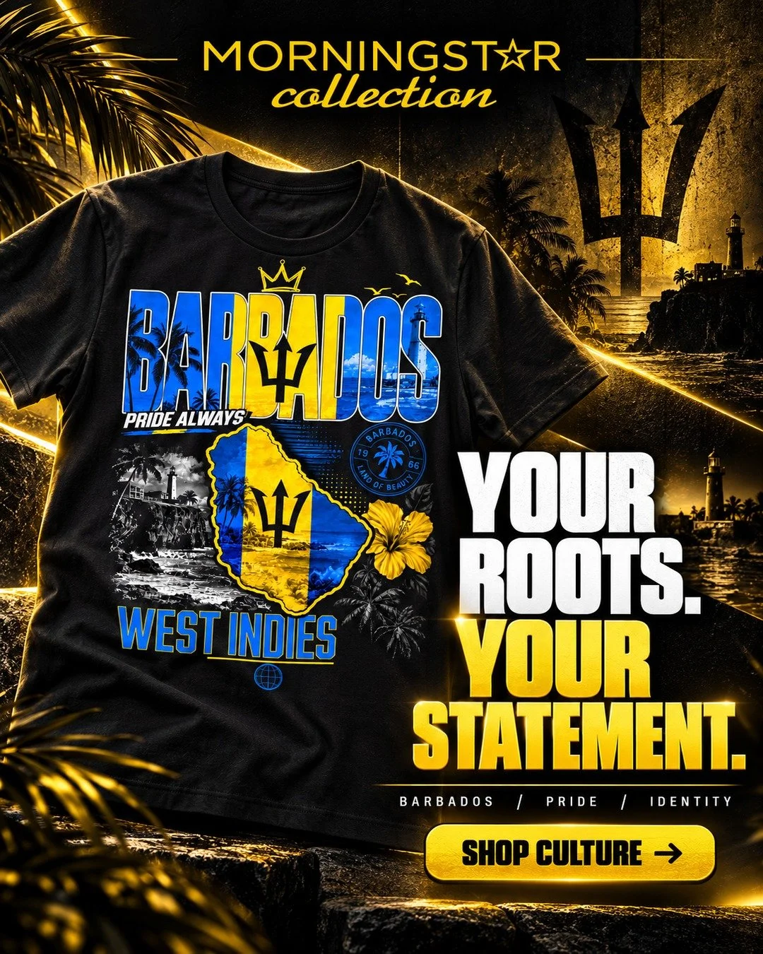 Your roots. Your statement.

Carry a little island pride with the Barbados Pride Always tee from the Morningstar Collection.

Explore culture-inspired designs that celebrate where you come from.

Shop this tee:
https://www.morningstarprinting.com/col