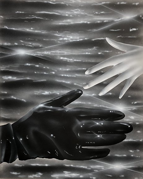  Fillipo Cegani, “Erroneous Handshake” Acrylic on on wooden board, 19 3/4 x 15 3/4 inches (2021) 