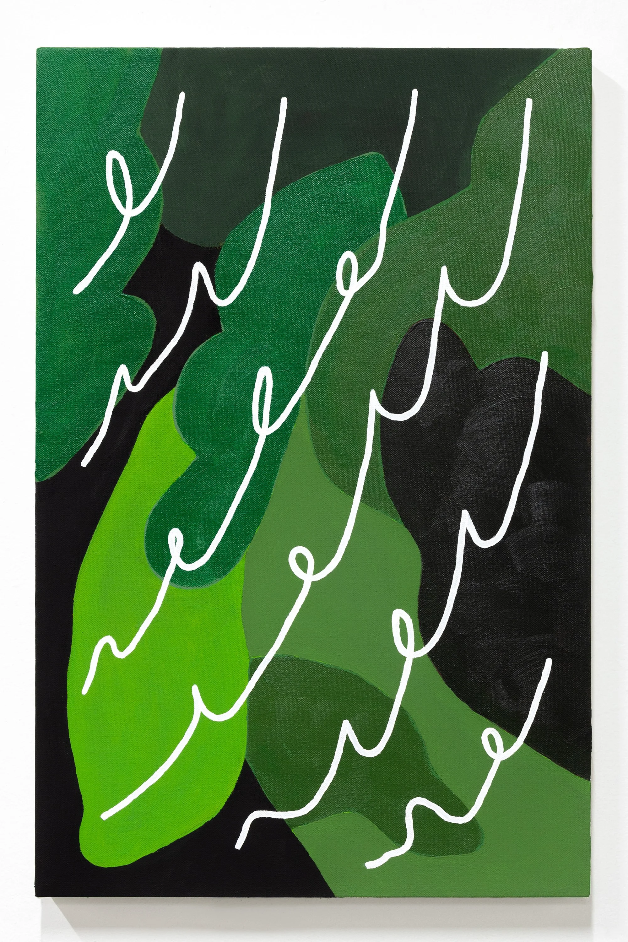   A Leaf Dances in the Dark  2025 Acrylic and flashe on canvas 24” x 16” 