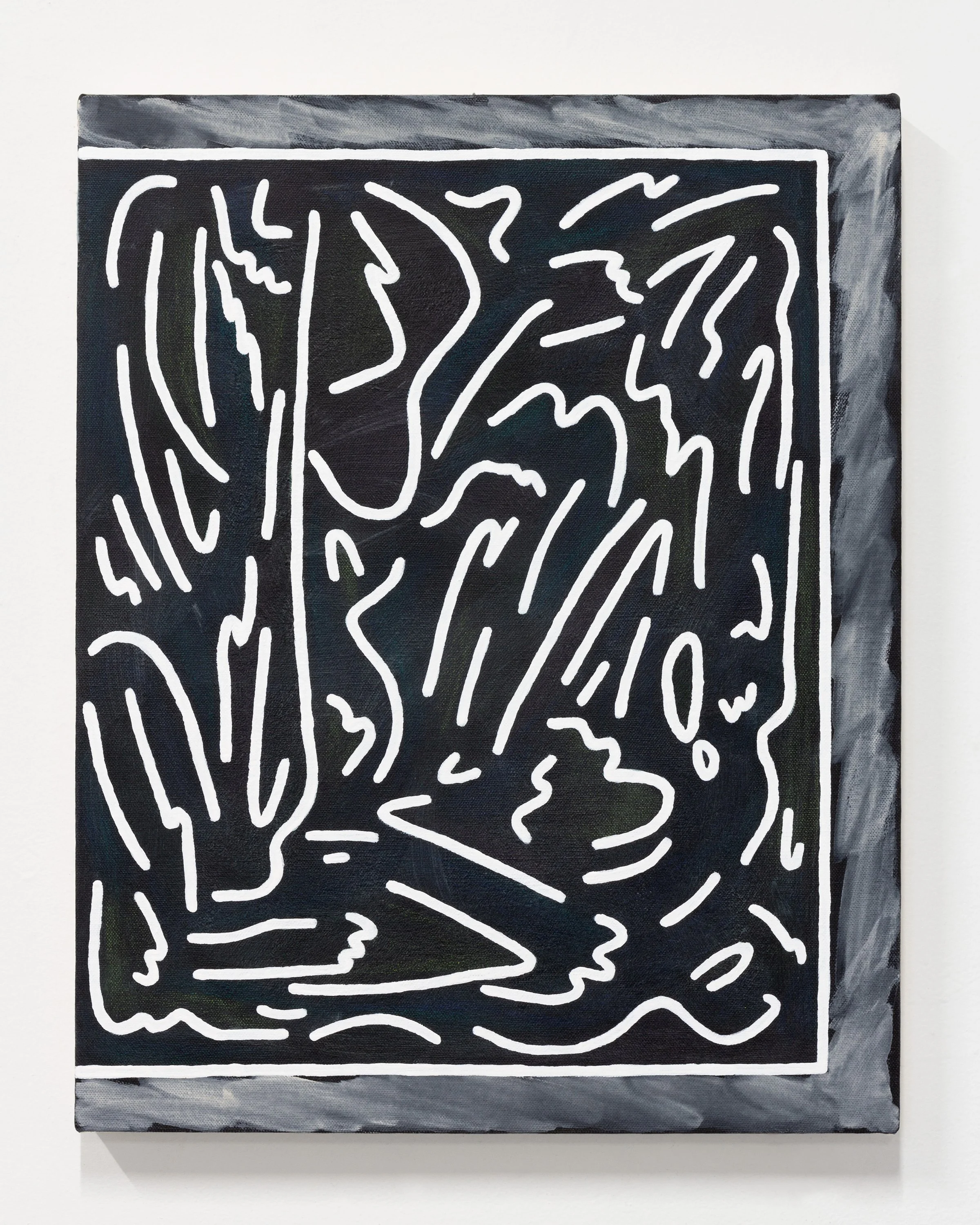   Many Views  2026 Acrylic, flashe, glue, and colored pencil on canvas 20” x 16” 