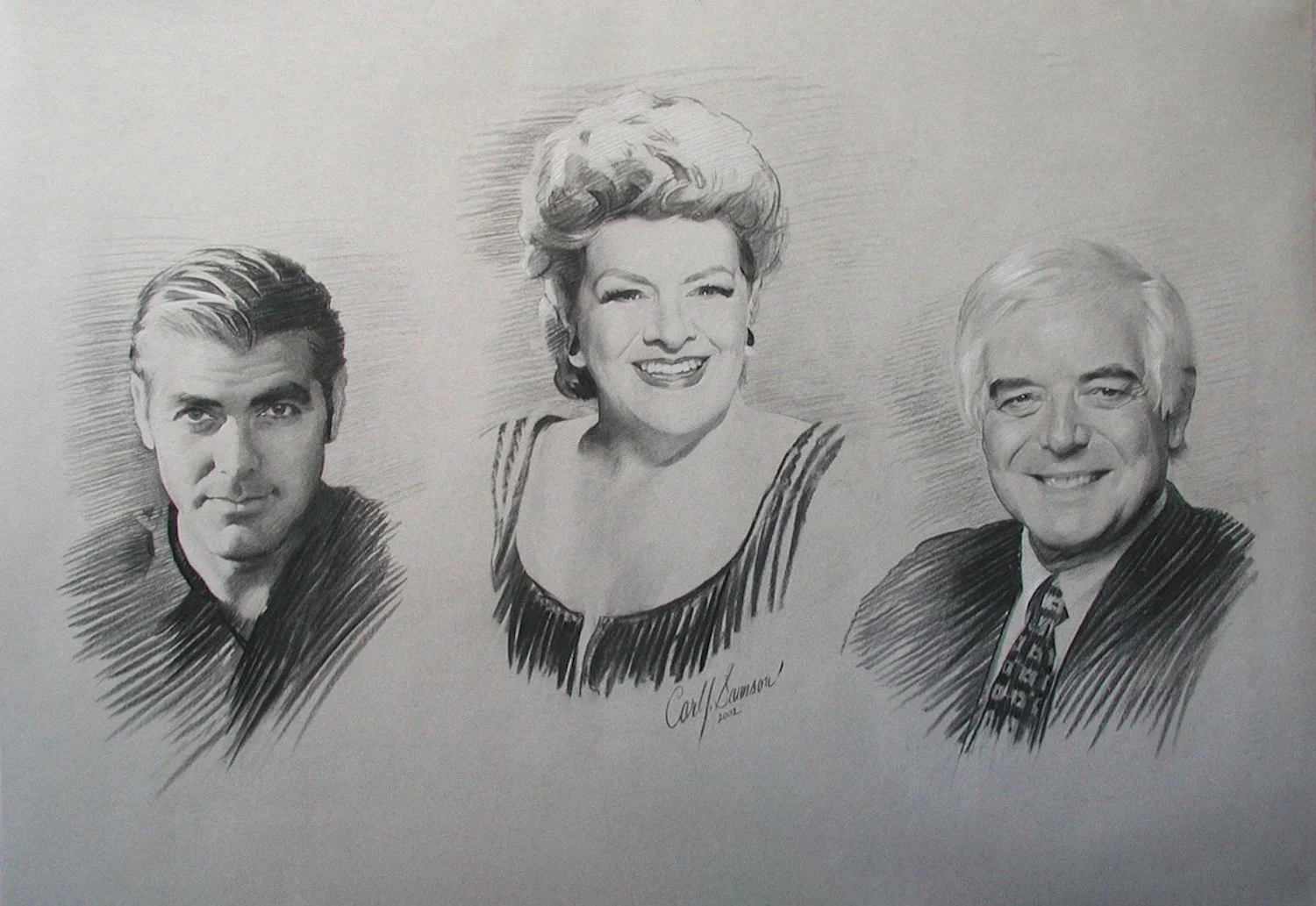 Charcoal and Chalk Group Portrait of George, Rosemary and Nick Clooney