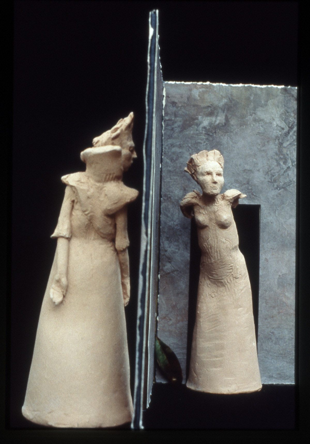 “Open Doors, Open Windows” mixed medium terra cotta, 13”H x 12” W x 10”W, 1996