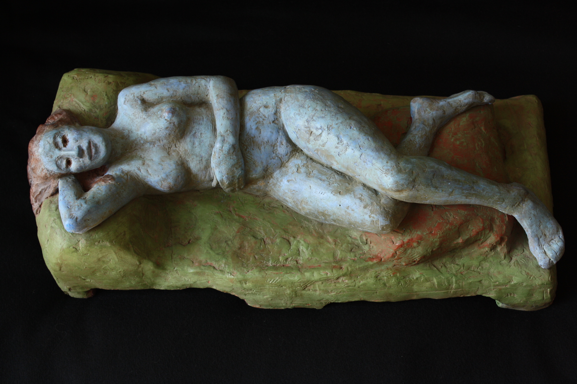 “Blue Mary Lou, Reclining”, terra cotta, 6.75”H x 18”W x 8”D, 2012 