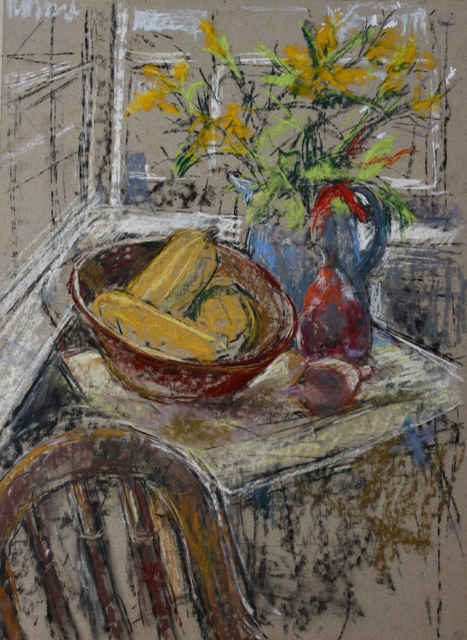 “Still Life in Nomadia Cottage”, mixed medium, 20”H x 15”W, 2016