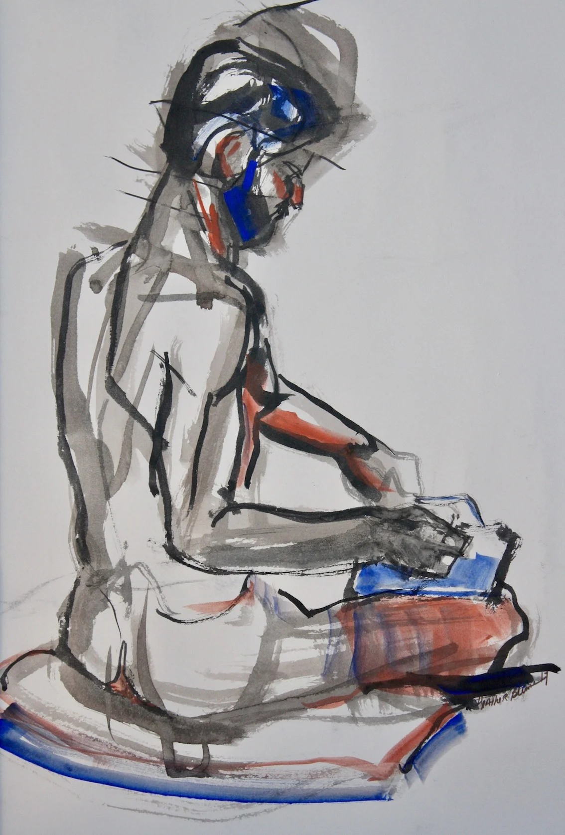 “The Reader”, gouache on rag paper, “18”H x16”W, 17