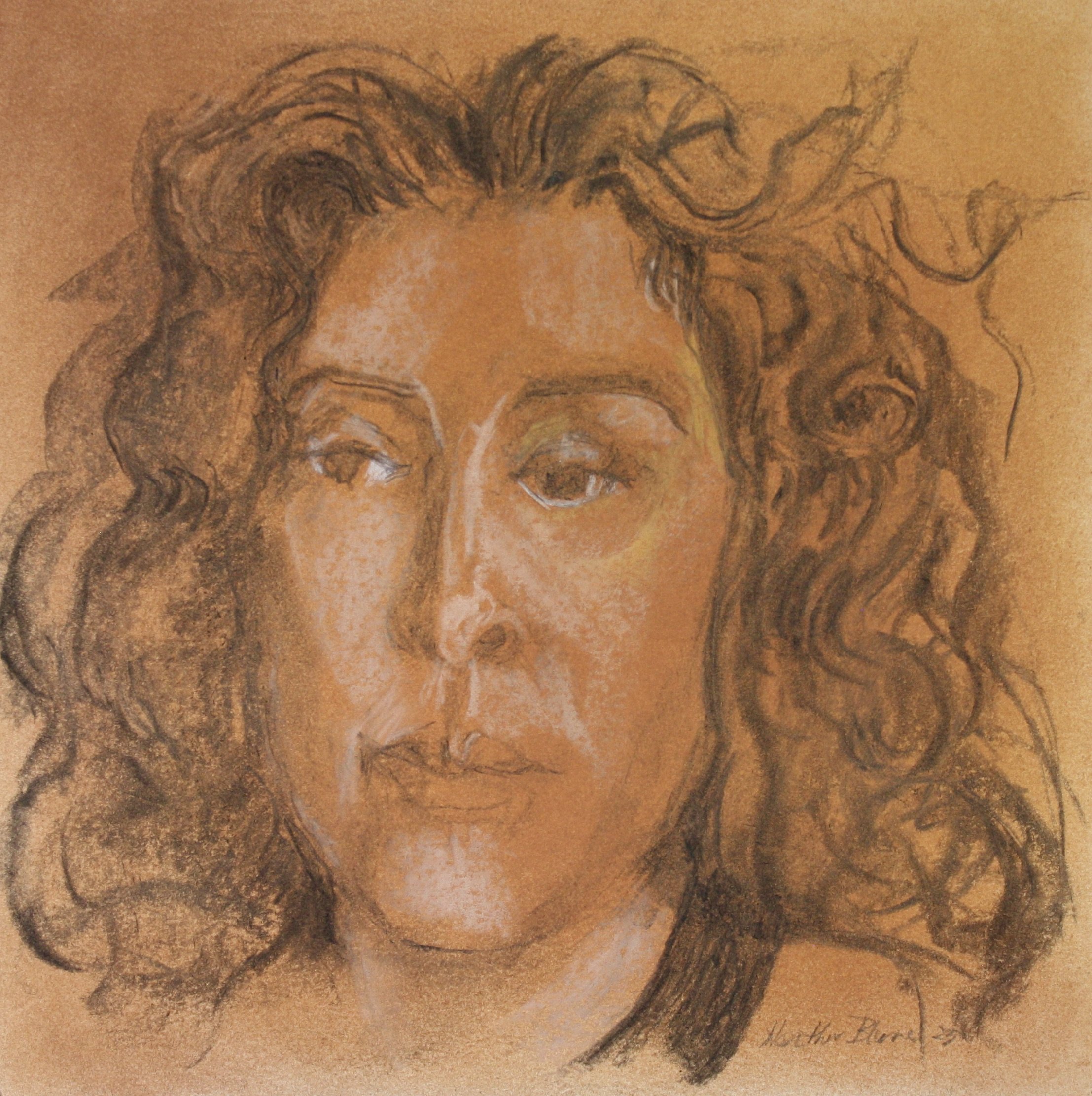 “Nikki” charcoal and conte crayon on pigmented rag paper, 12”H x 12”W, 2023