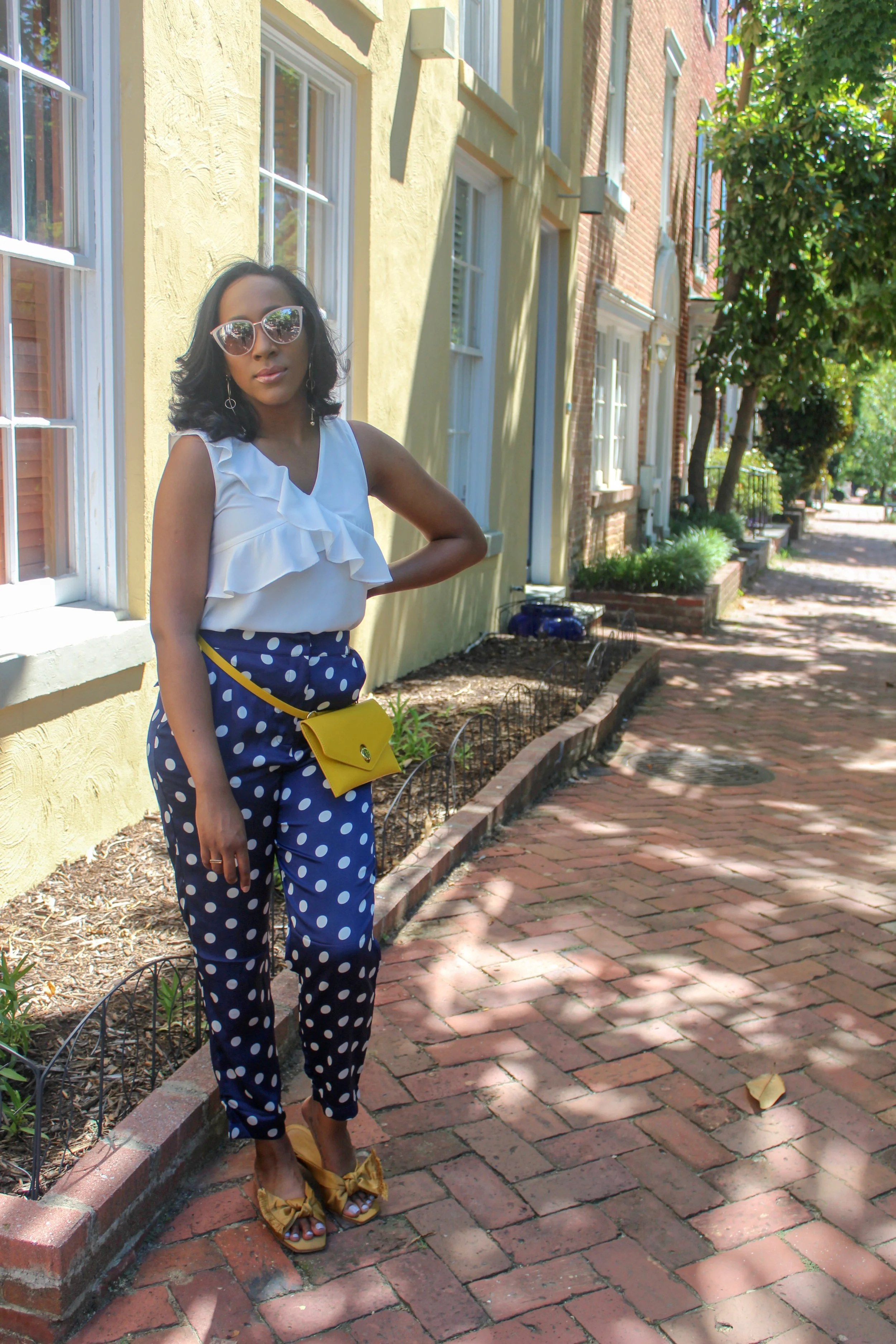 yellow polka dot pants
