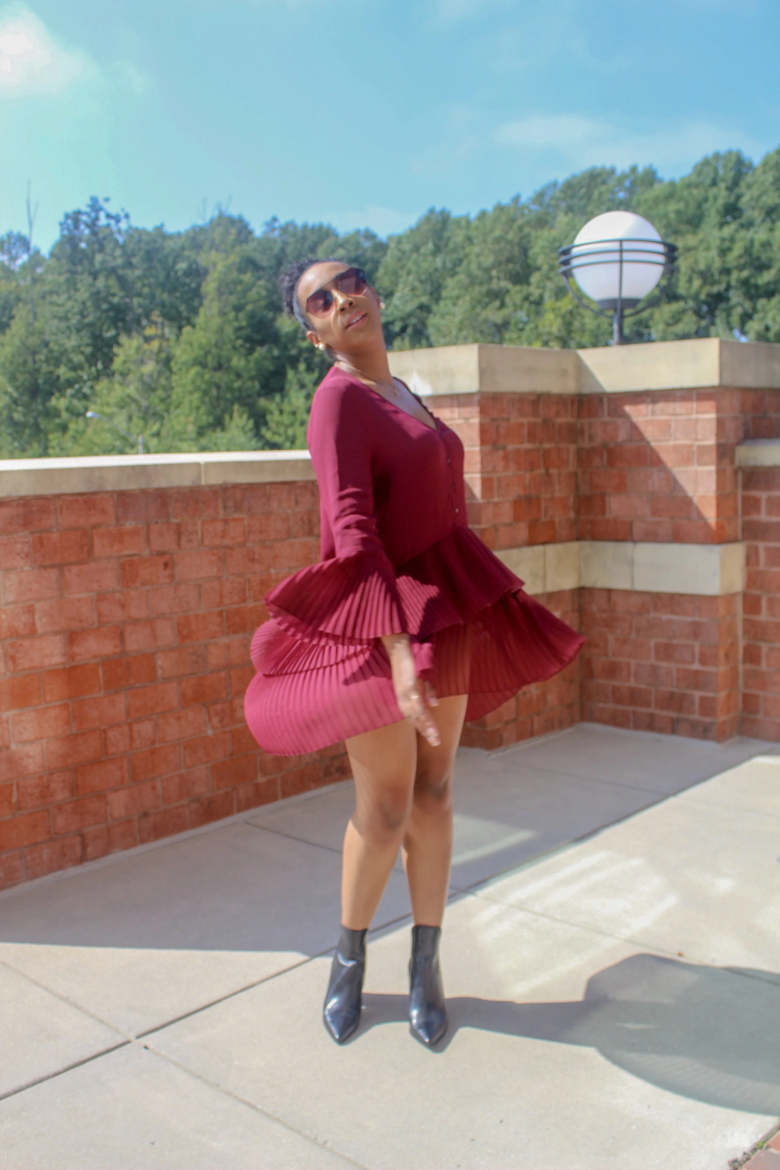pleated blouse dress