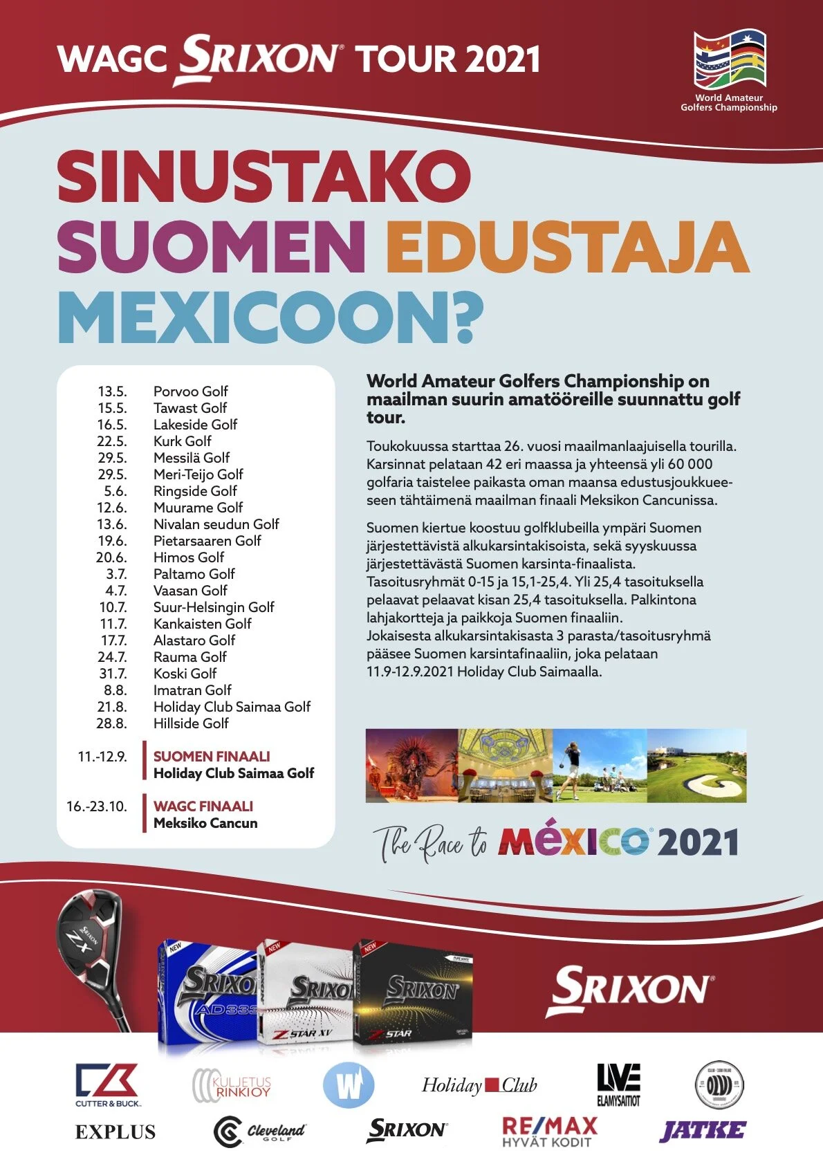WAGC SRIXON TOUR 2021 KIERTUEEN KISAKALENTERI ON VALMIS