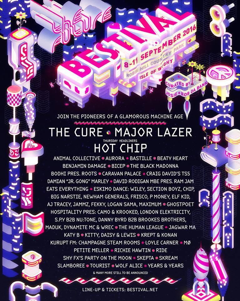 Bestival poster design from 2015 and 2016. Located on the Isle of Wight, this festival has been around since 2004. 