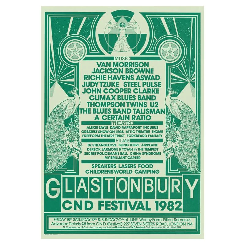 Glastonbury poster 1982 - One of the biggest UK festivals based in Somerset, England, Glastonbury has been thriving since 1970. 