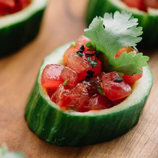 We love to be sustainable here at Eat &amp; Smile and one of the ways we do that is think creatively about how we serve our food.  Rather than using disposable spoons for our tuna tartare hors d'oeuvre, we make mini cucumber bowls that not only look 