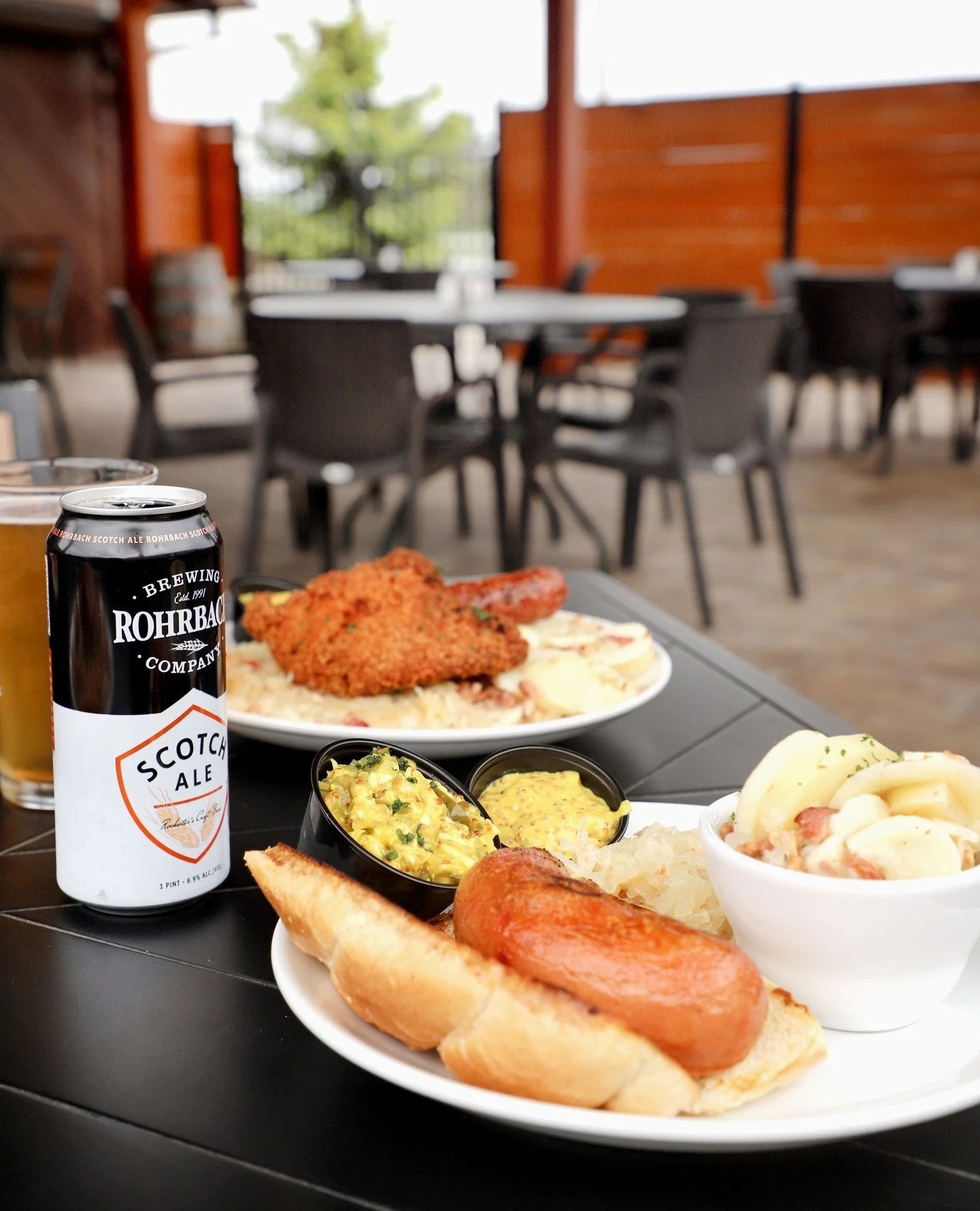 Pull up a chair. Your bratwurst is waiting.⁠ 🌭⁠
⁠
The Buffalo Rd. Brewpub has classic summer eats and a cold Scotch Ale with your name on it⁠.⁠
⁠
#patioseason #scotchale #foodandbeer