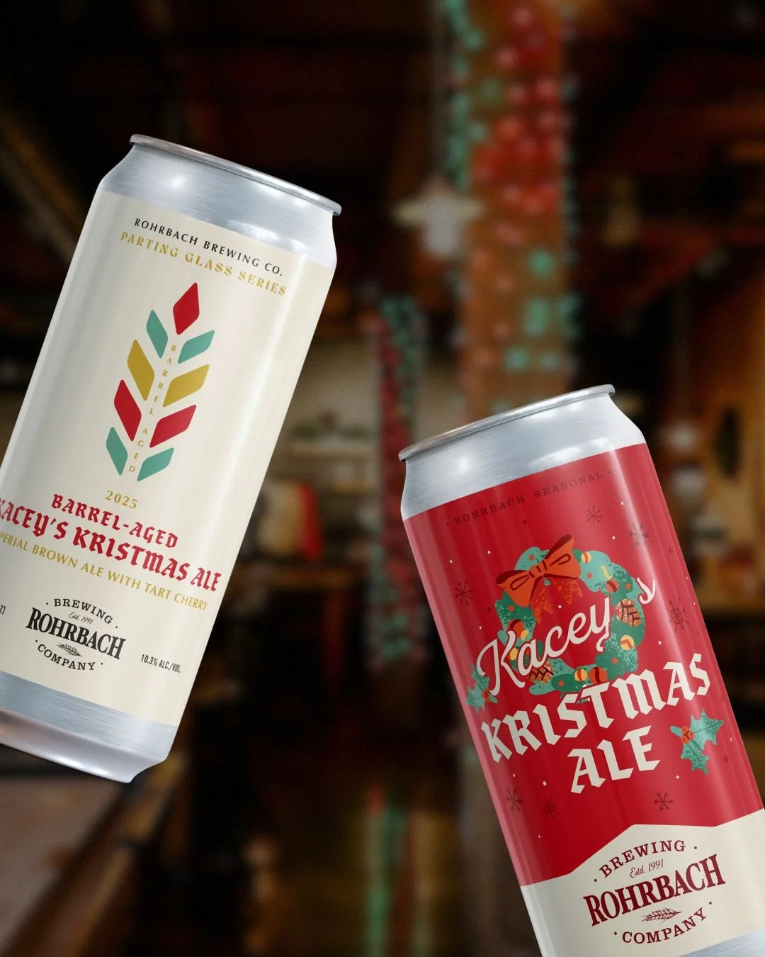 One&rsquo;s back with a fresh look. The other is making its official debut. 🙂&zwj;↕️⁠
⁠
Kacey&rsquo;s Kristmas Ale returns&mdash;our beloved brown ale brewed for the holiday season with notes of chocolate, coffee, and a bright cherry finish.⁠
⁠
Join