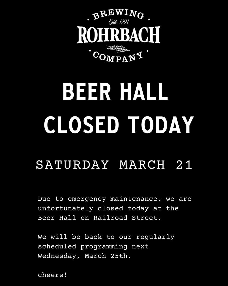 The Beer Hall is closed today 😭
We will see you next Wednesday, March 25th! 🍻