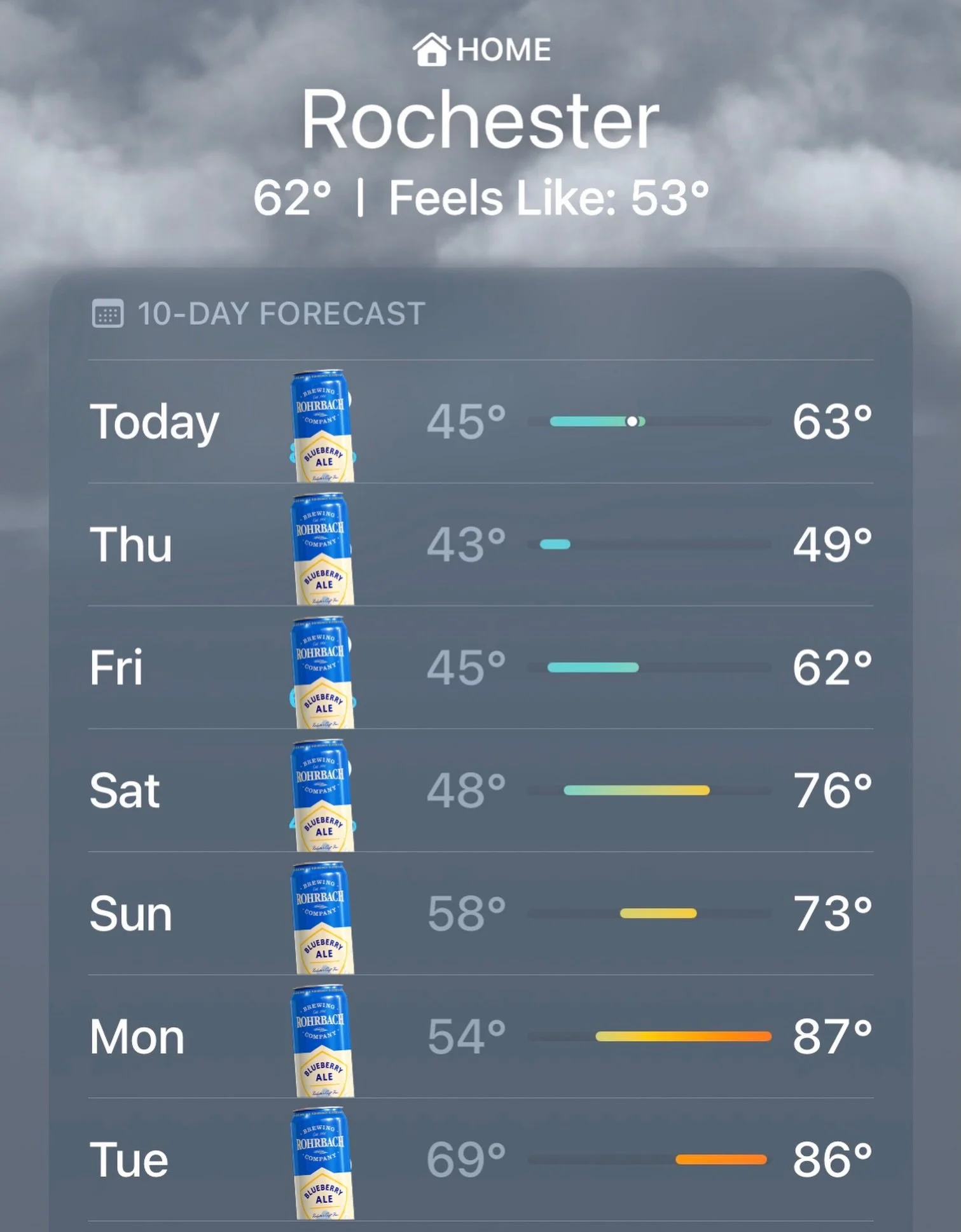 Warmer days are finally coming &amp; this is all we see in our forecast 🍻 🫐 

#rocny #blueberryale