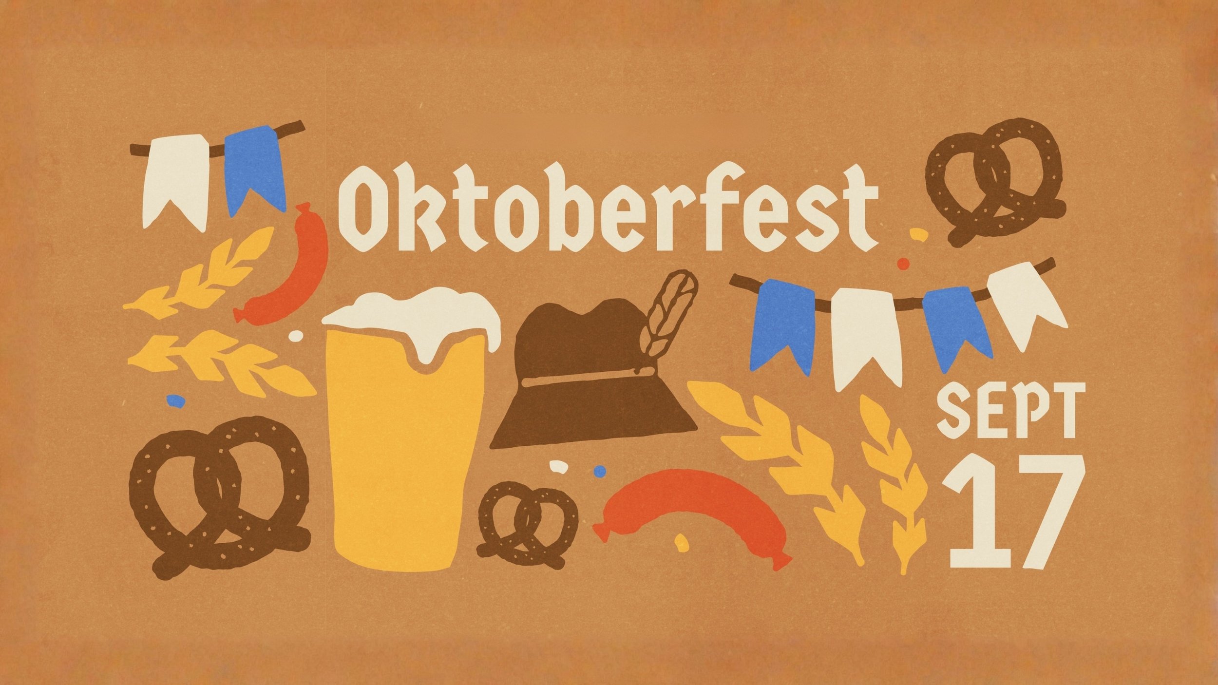 Rohrbach Oktoberfest graphic with beer, pretzels, wheat and Bavarian flags for September 17.