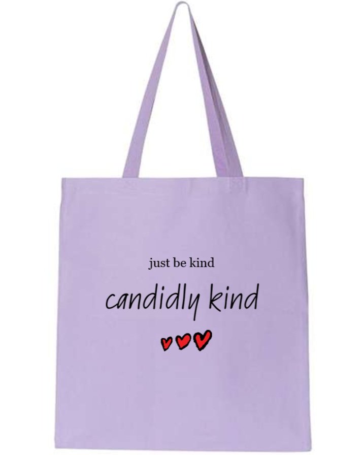NEW COLORS! just be kind candidly kind TM logo tote - 3 COLORS Hot Pink Grey  Lavender