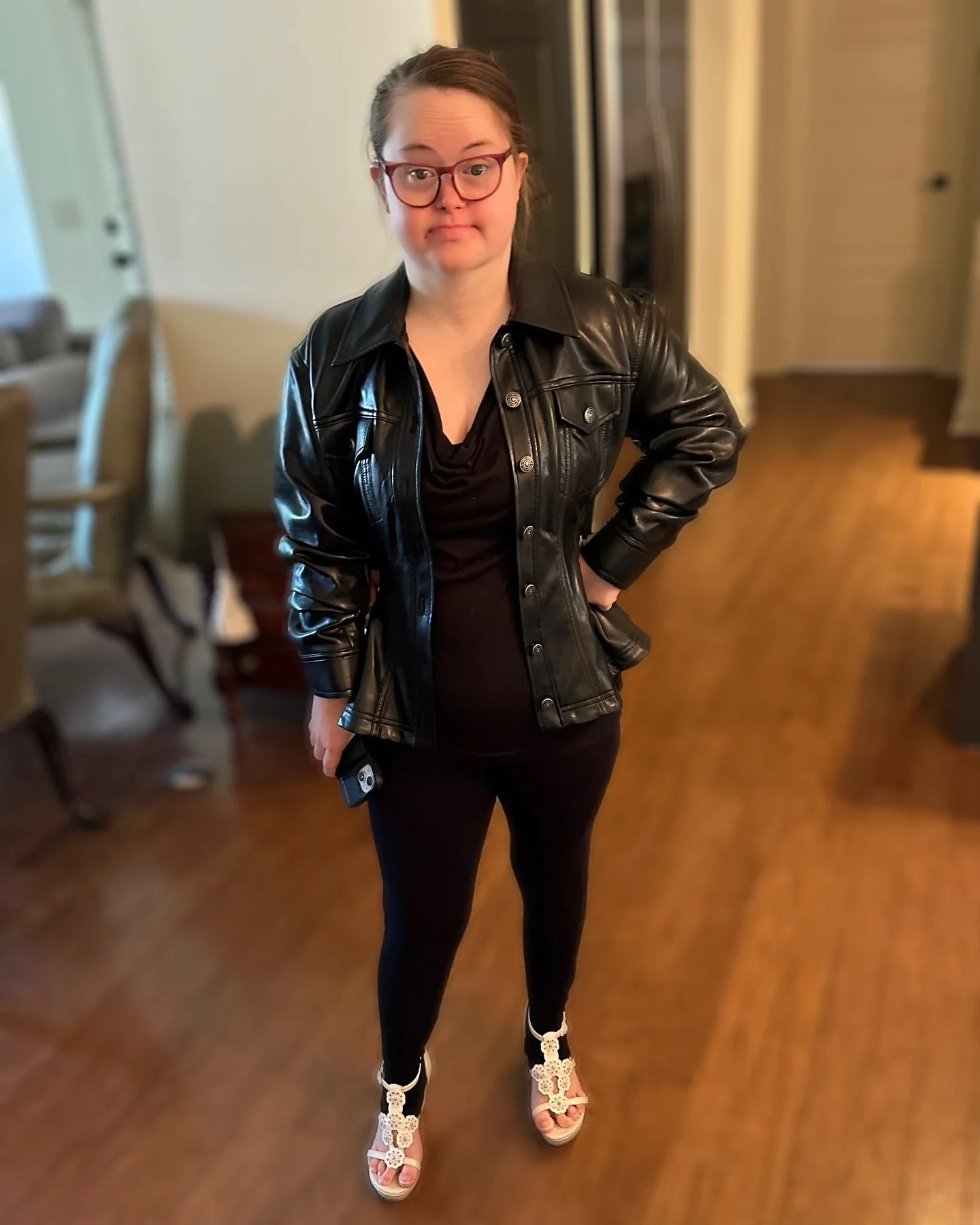 Girl&rsquo;s Night outfit ❤️ 

Grace has been dressing up for our mother daughter girls&rsquo; nights out lately. She came out ready to go in this cute outfit (she put it together herself) and I love it. The peplum leather jacket is perfect on her. ❤