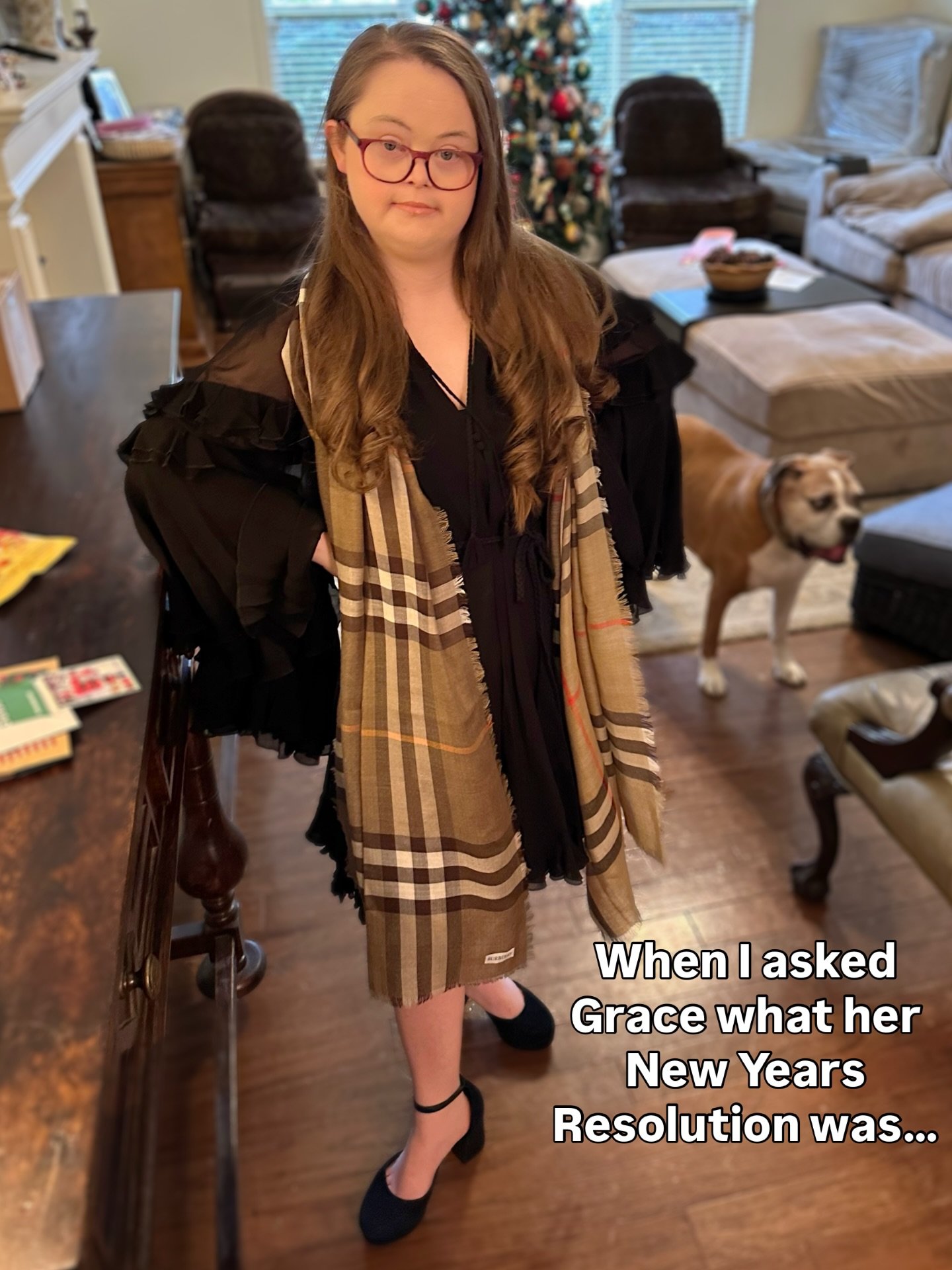 What&rsquo;s your New Year&rsquo;s Resolution? Grace has a good one that won&rsquo;t be hard to keep lol ❤️ #newyearsresolution #downsyndrome #dressup