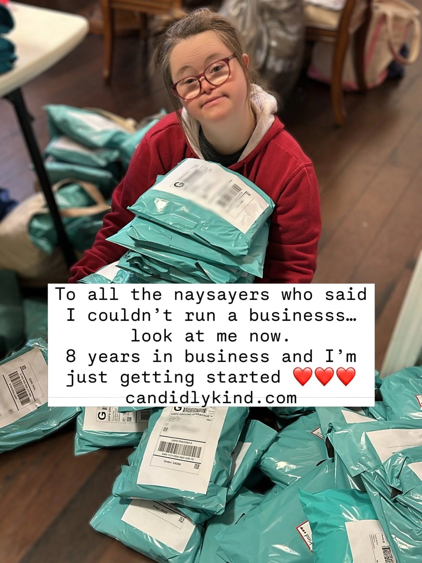 To all the naysayers who said Grace couldn&rsquo;t run a business&hellip;look at her now. March 21st is her 8th business anniversary and she&rsquo;s just getting started. candidly kind has given Grace a career and a purpose and a voice she could have