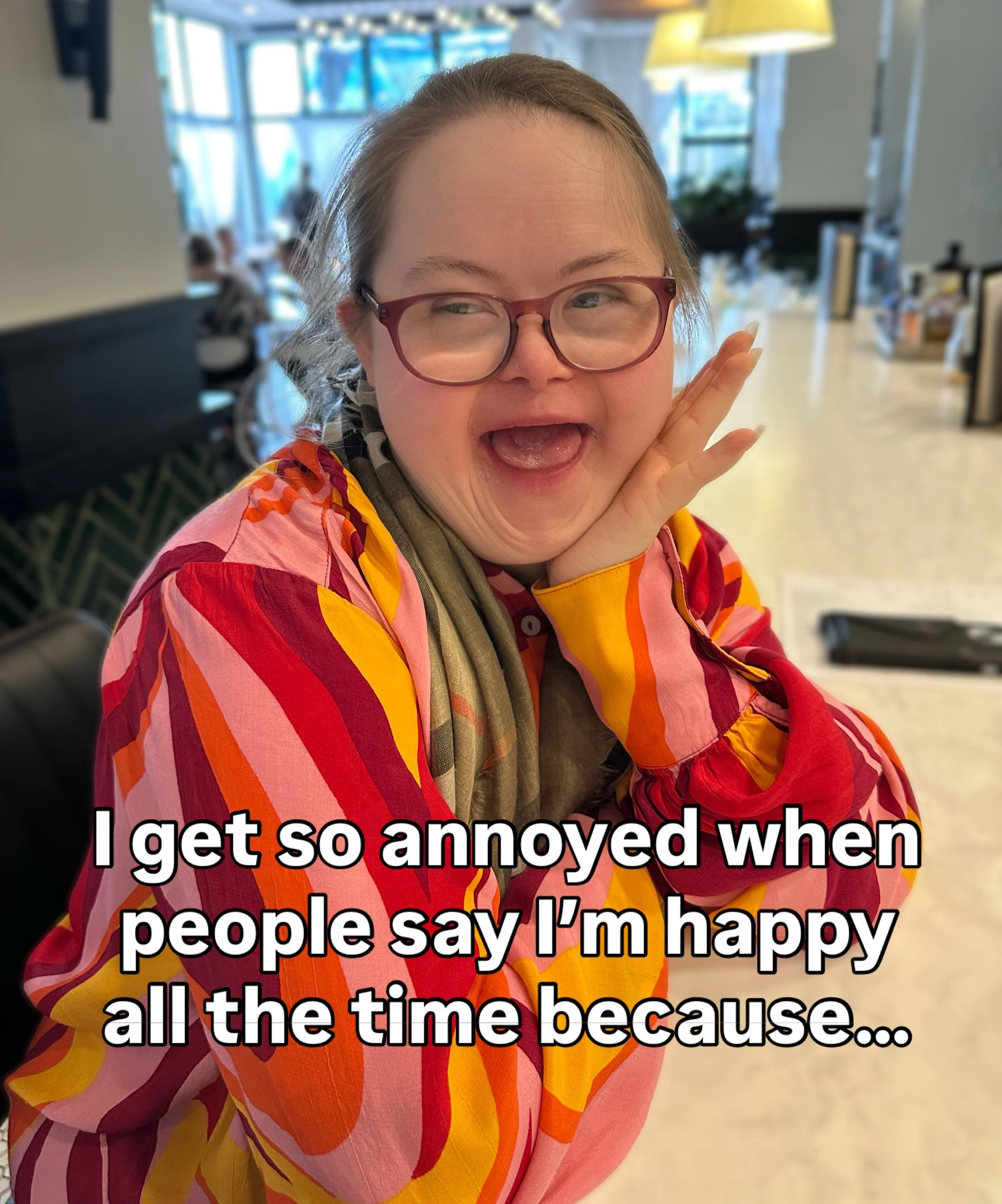Contrary to popular belief, people with Down syndrome are not always happy&hellip;just ask Grace😍 #happiness #downsyndrome #candidlykind #mythvsfact #perspective