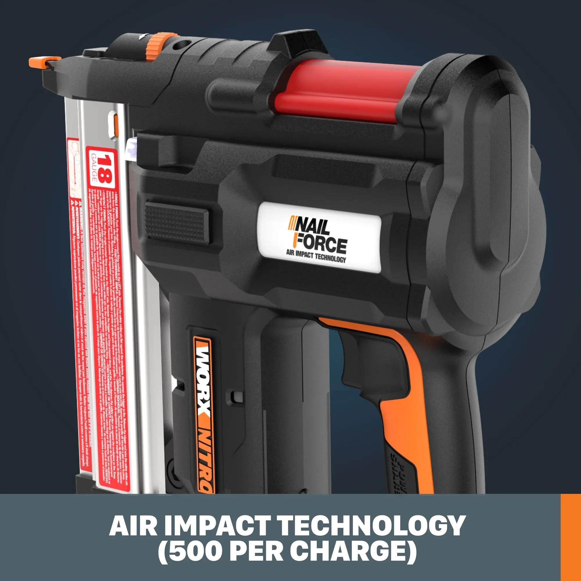 WORX Nitro 20V Power Share Cordless 18 Gauge Nail and Staple Gun with Air Impact Technology