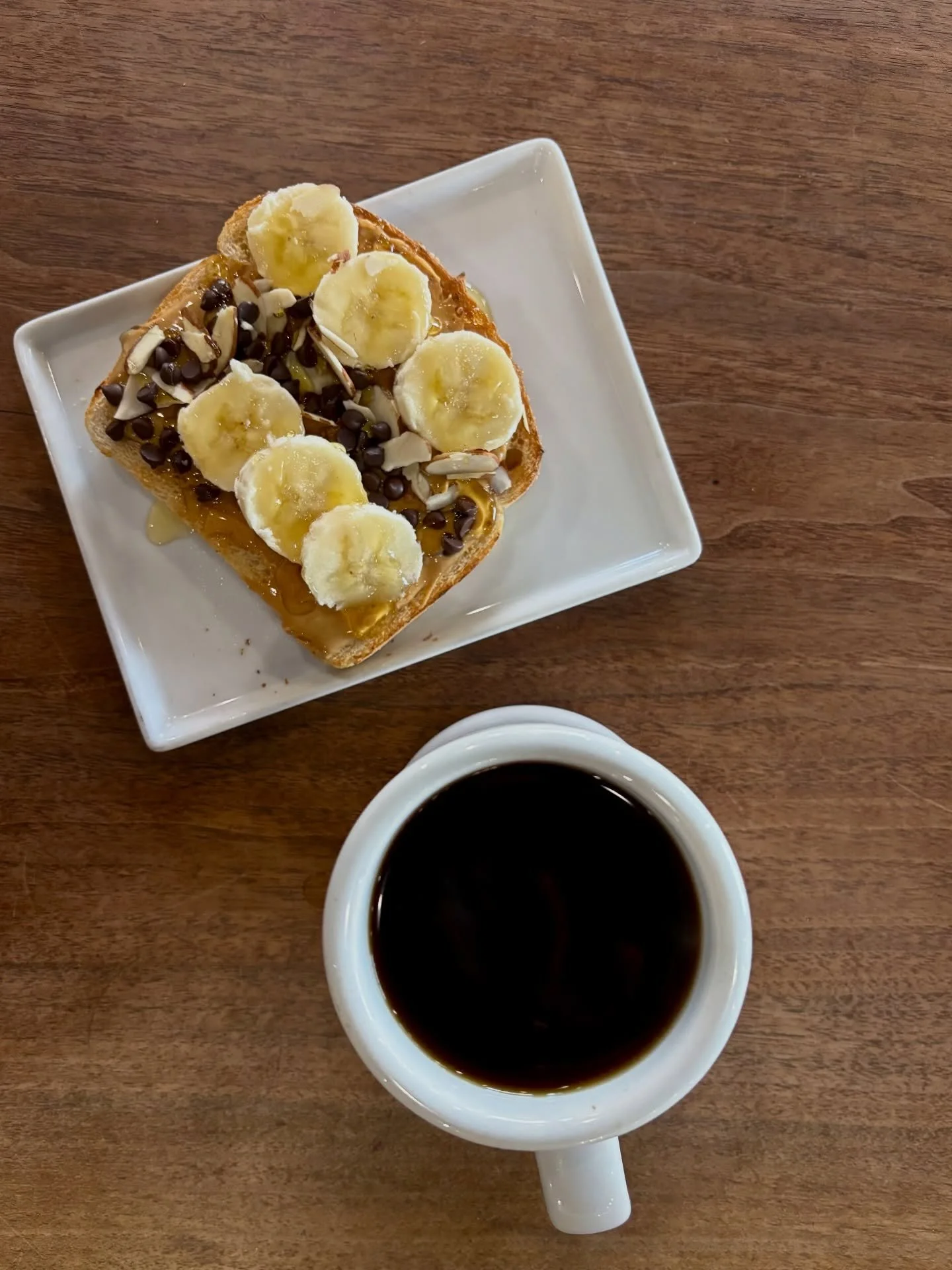 a nut butter toast and fresh brewed house coffee for my thursday pick me up!