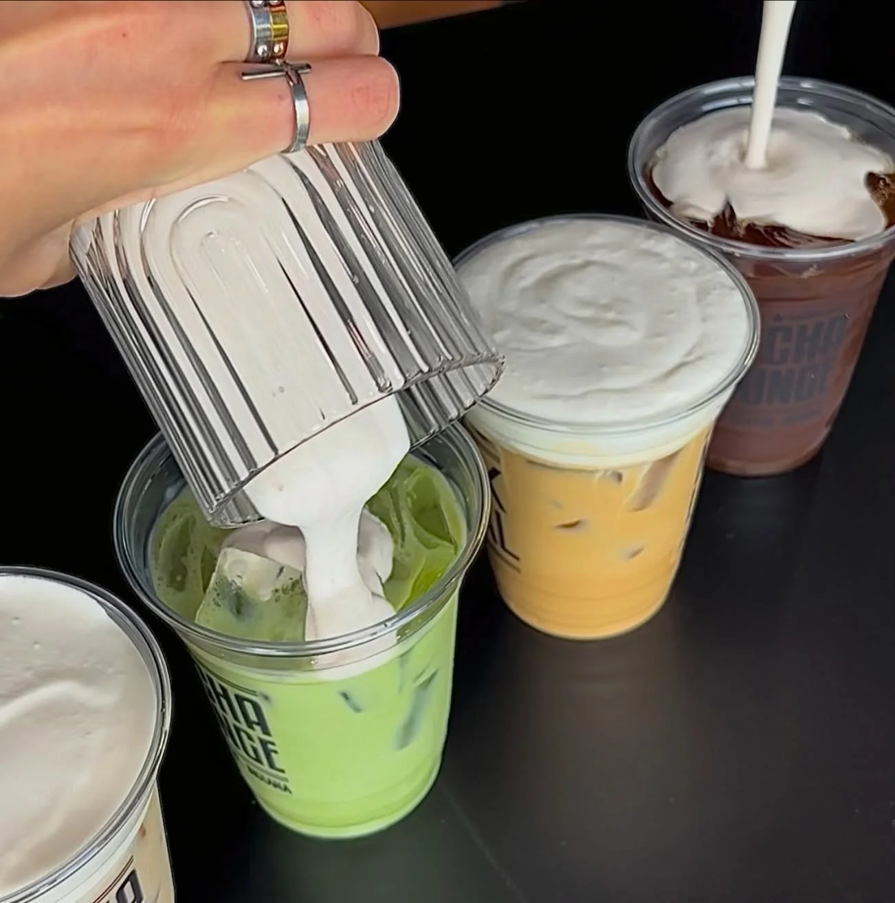 the cold foams we can&rsquo;t stop making lately&hellip; raspberry, salted caramel, cheesecake, brown sugar cinnamon. do yall have a favorite cold foam????