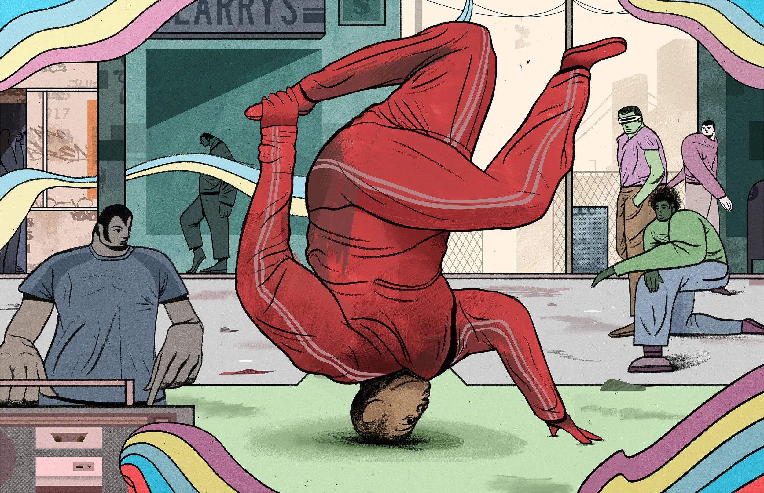 90s Inspiration Visual Narrative From a series around 90s hip hop in Brooklyn Illustration depicts the feeling of how music created empowerment for the youth to feel relatable