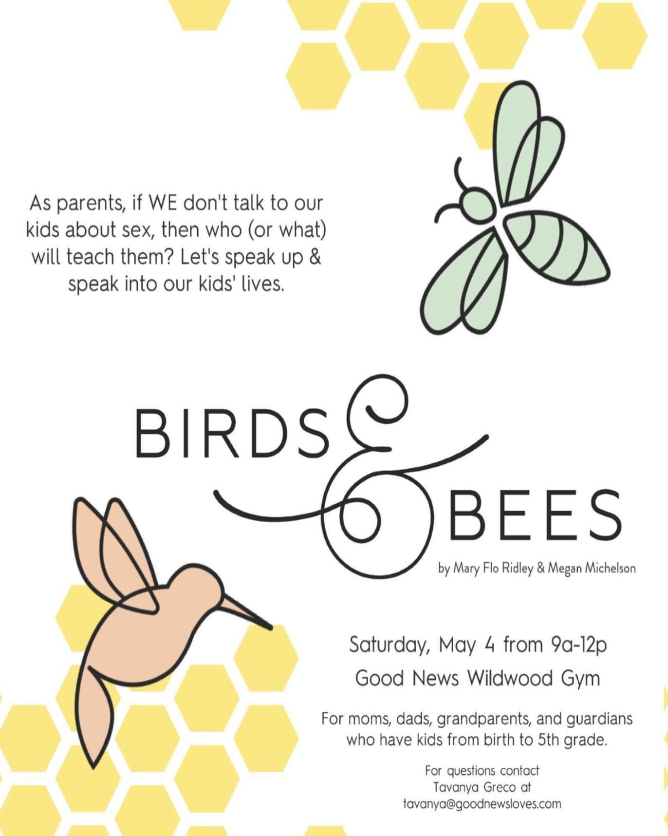 🐦&zwj;⬛🐝 As parents, if WE don&rsquo;t talk to our kids about sex, then who (or what) will teach them? Let&rsquo;s speak up &amp; speak into our kids&rsquo; lives.

Saturday, May 4 from 9a-12p
Wildwood Campus Gym (1357 Wildwood Drive)

For moms, da