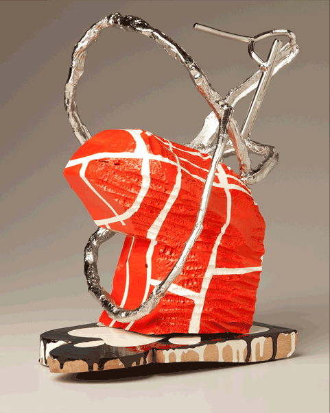 The Blusher , nickle plated bronze and polychromed wood, 13"x14"x8"