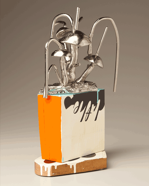 Orange Pixie Cup , nickle plated bronze and polychromed wood, 12"x8"x6"