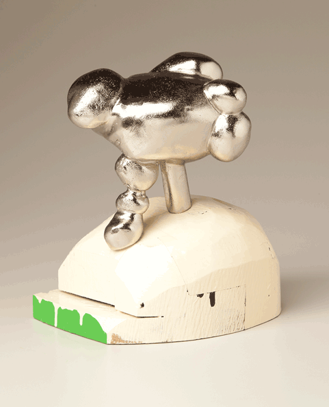 Honey-Blue Caper , nickle plated aluminum and polychromed wood, 10"x7"x9"