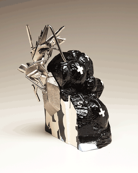 Black Knot Knockout , nickle plated bronze and polychromed wood, 12"x9"x8"