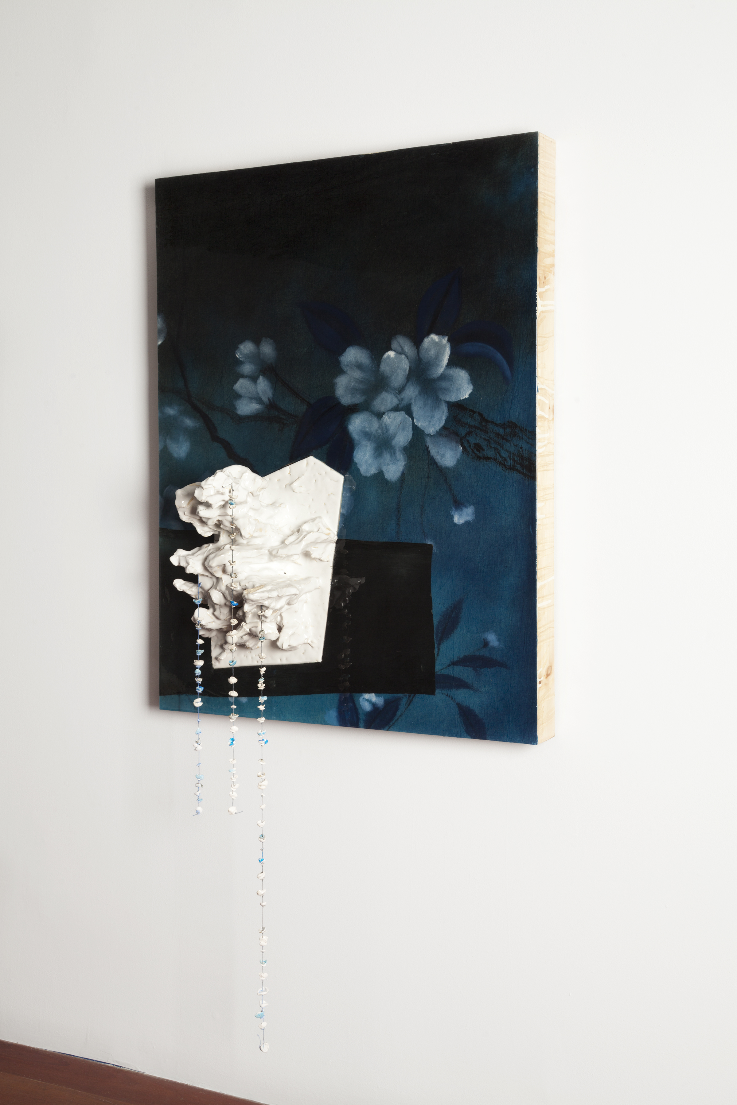 Blue Shot Aral , 2018, glazed ceramic and mixed media, 48"x36"x16"