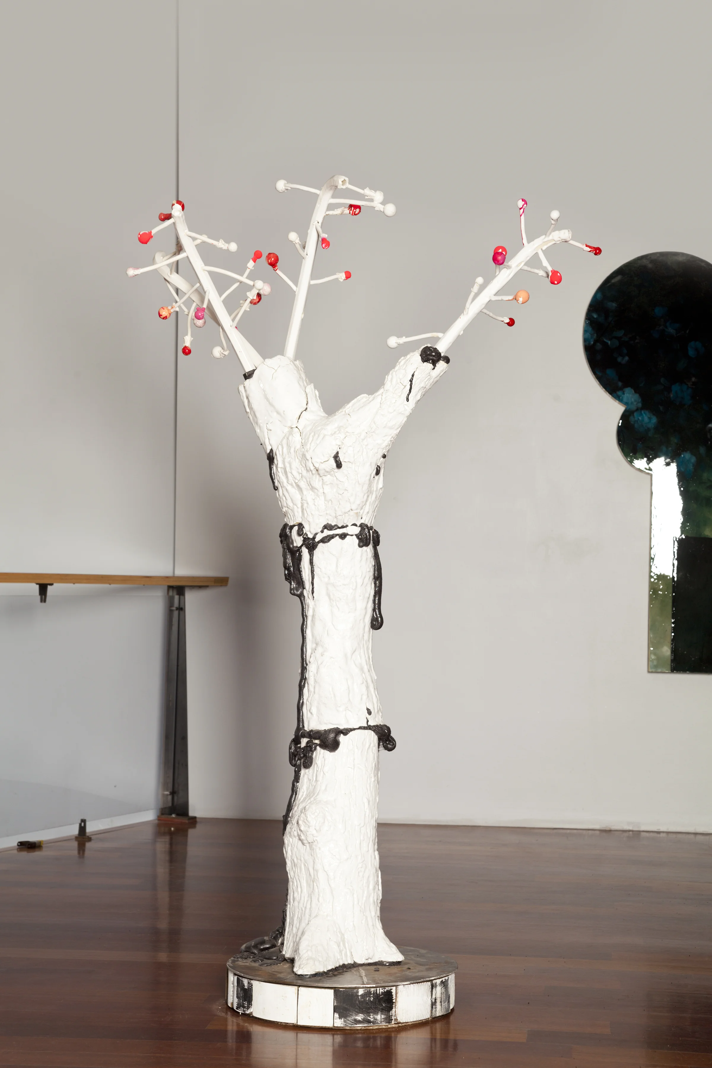Big Branch Woo Woo , 2018, glazed ceramic and mixed media, 84"x54"x30"
