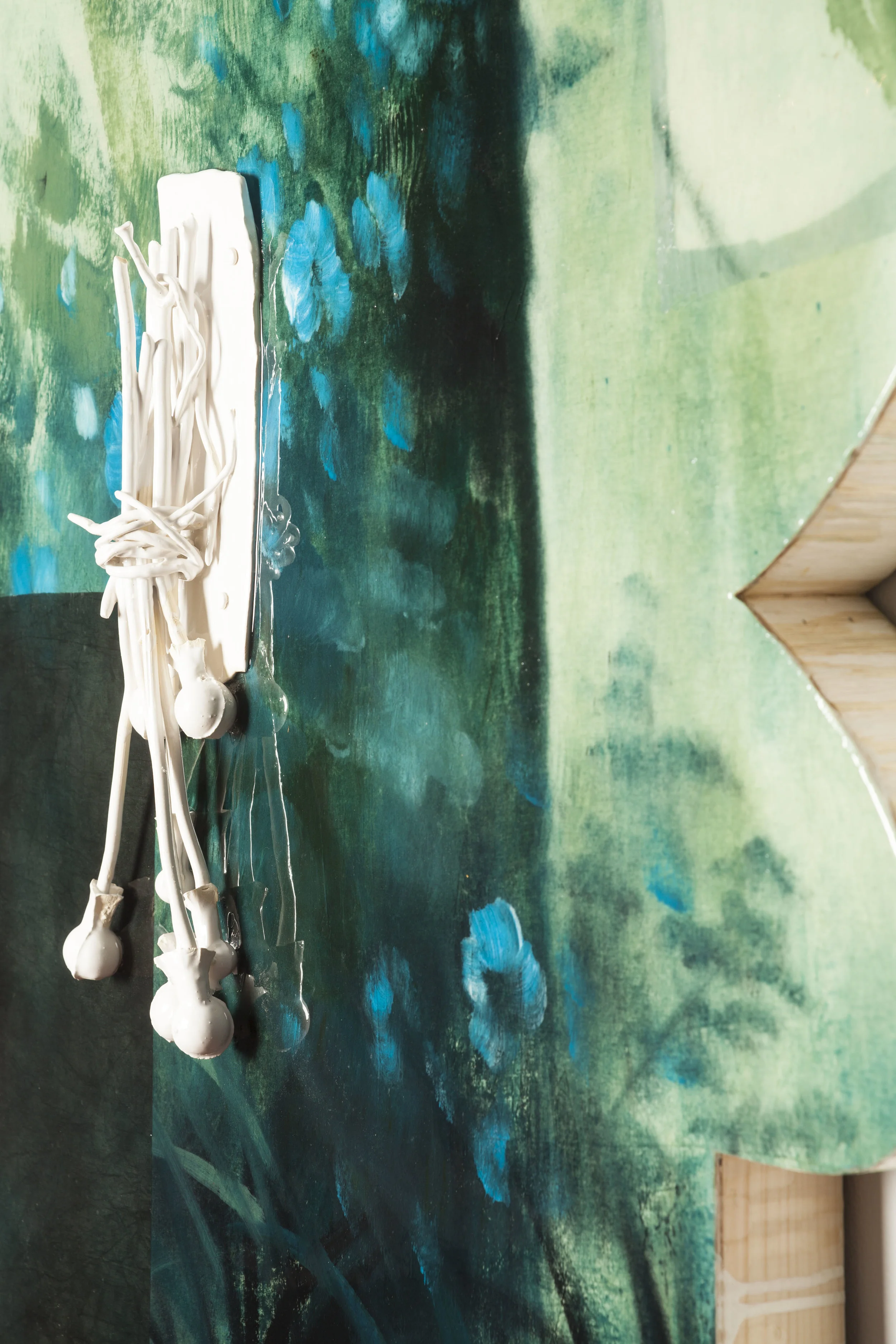Moruroa Lemon Drop, 2018, glazed ceramic and mixed media, 52"x41"x6"