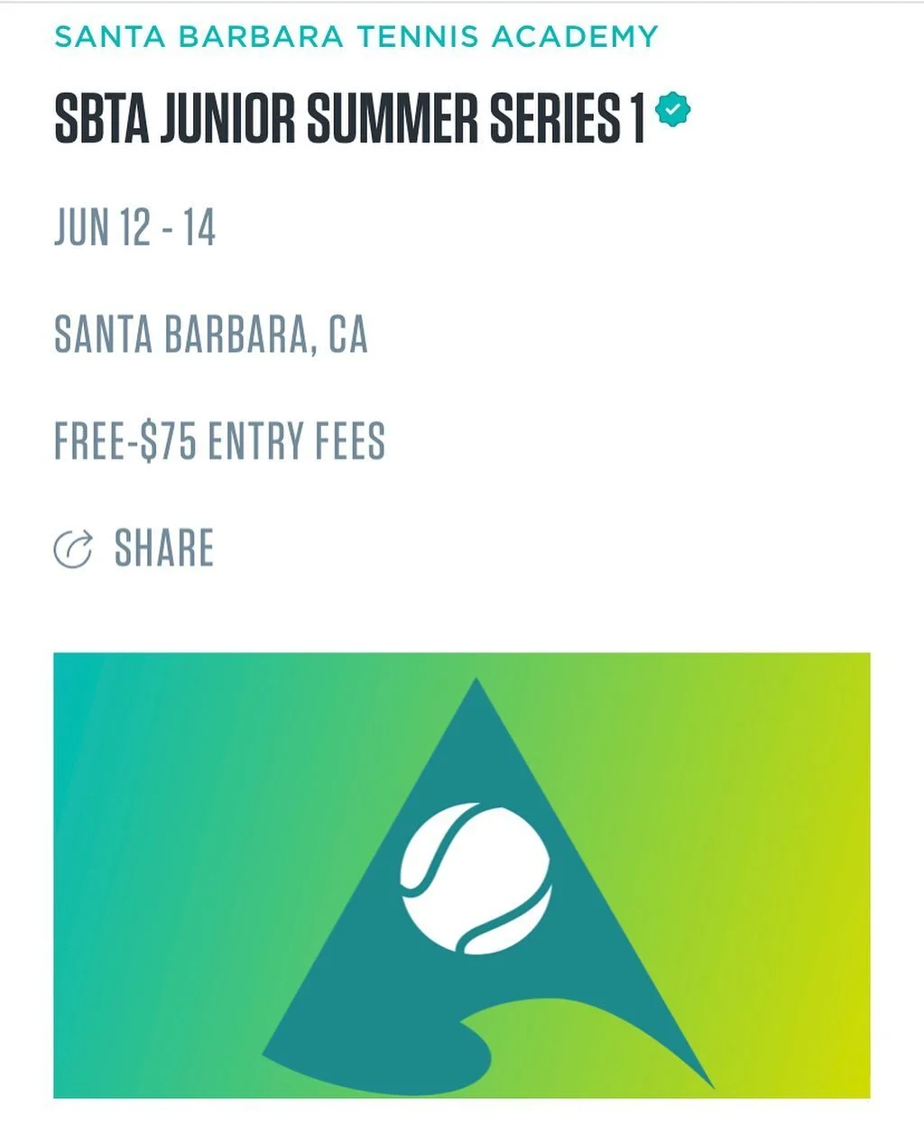 Enter to compete in our first junior summer series event! #tennis #utr #santabarbara #highperformance #santabarbaratennisacademy link: https://app.myutr.com/events/53998