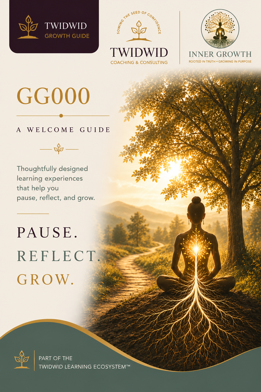 TWIDWID Growth Guides welcome banner introducing the Growth Guide library with the message "Thoughtful reflections. Practical insights. Lifelong learning." and the TWIDWID motto, "Learn. Grow. Transform."