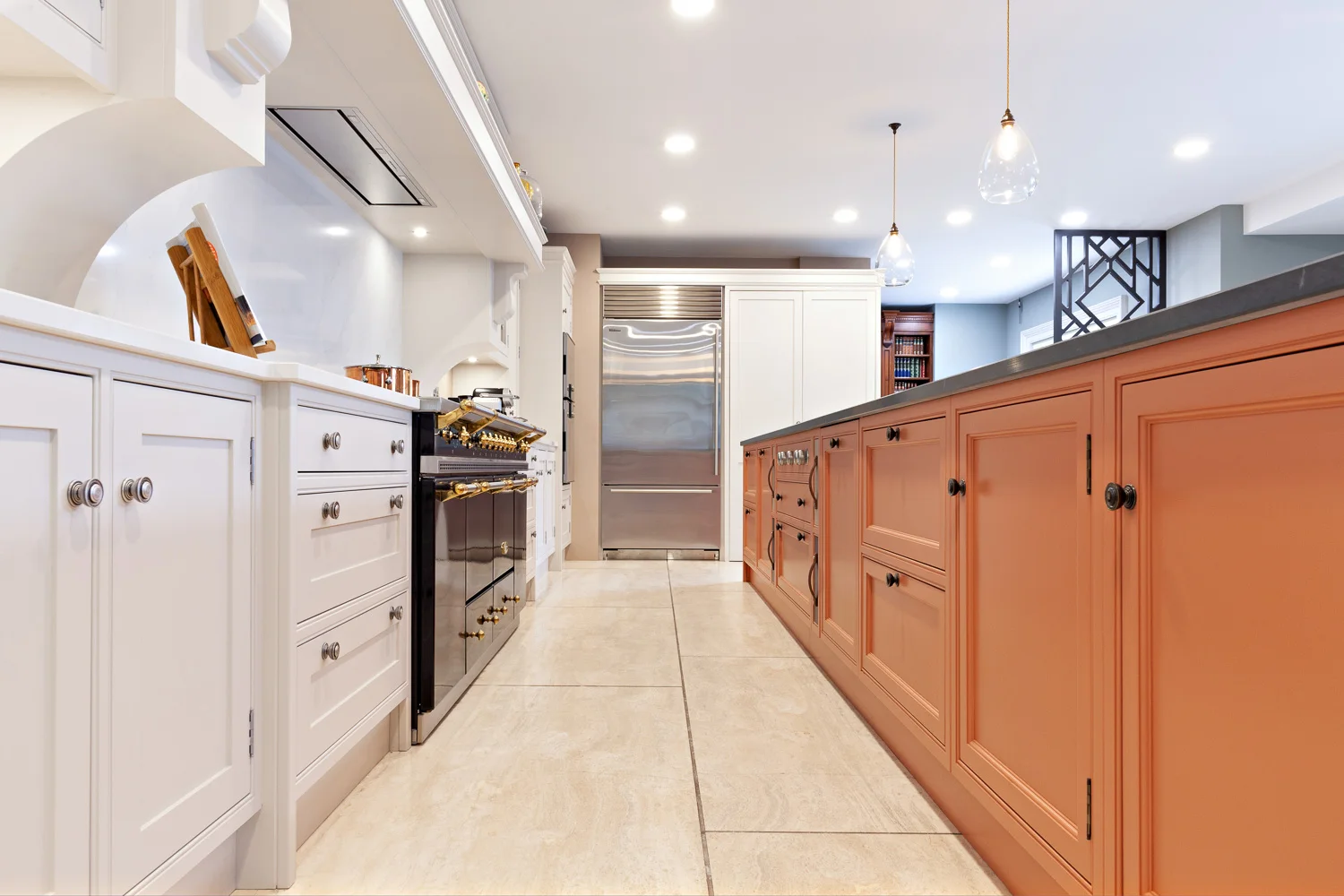 Behind the island of the main kitchen display at Nicholas Moody Kitchens