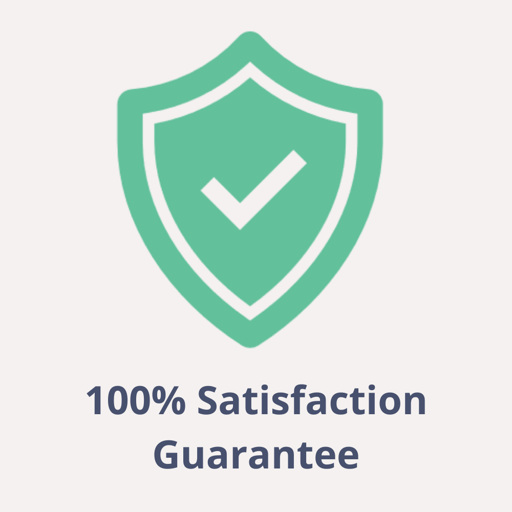 Graphic with text "100% satisfaction guarantee" that is offered for this academic writing course