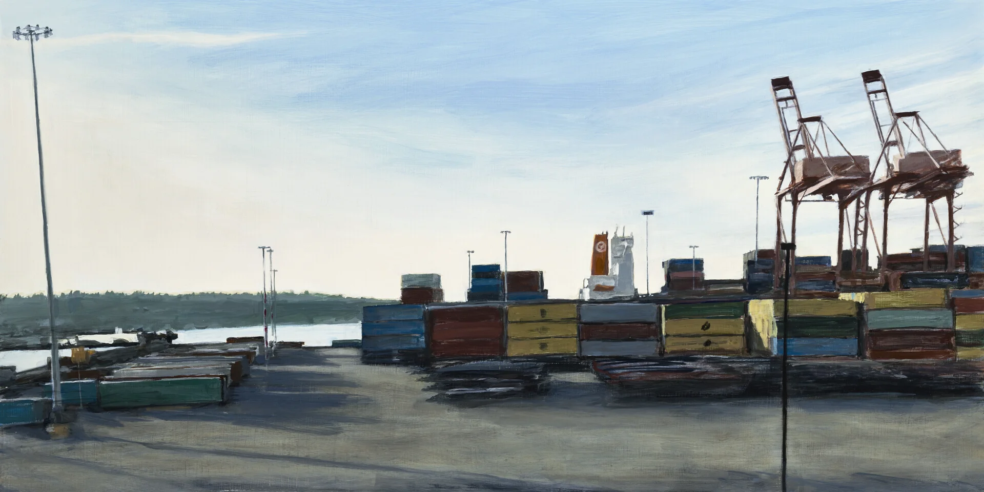 Two Cranes , oil on panel, 18" x 36"