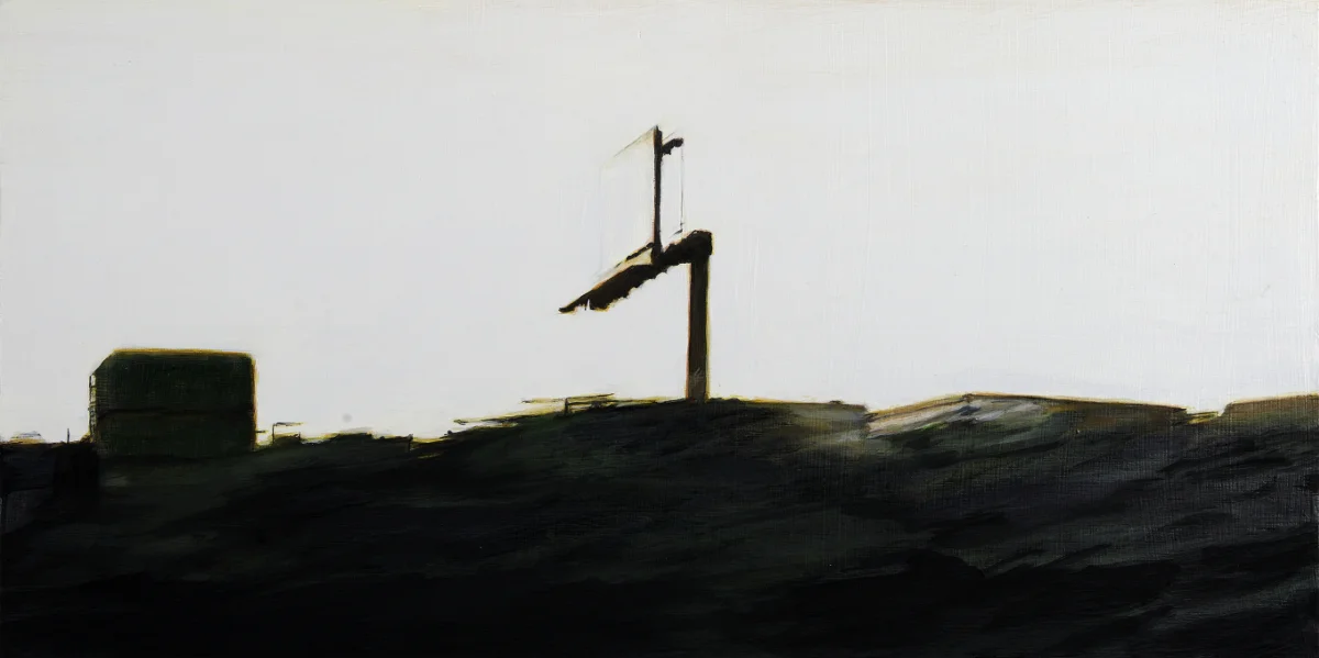 Lone Sign , oil on panel, 11" x 22"