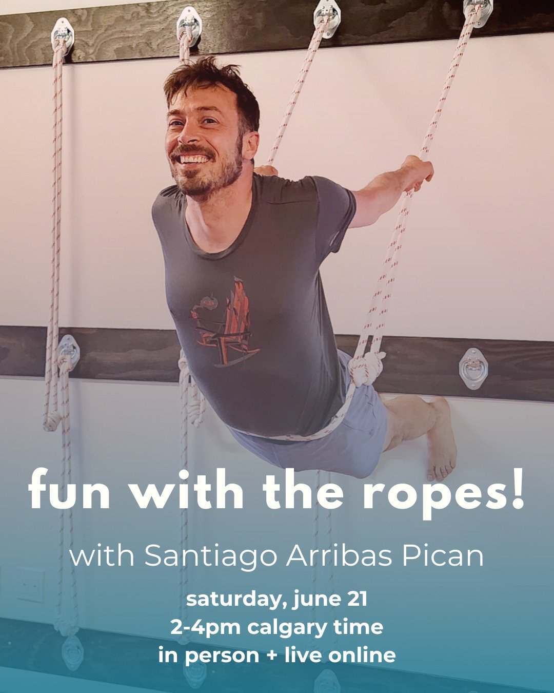 Fun with the Ropes! With Santiago Arribas Pican✨

Many poses can be accessed in new and interesting ways using the ropes. Learn to customize different rope set-ups correctly to fit you, so you can safely and confidently use the studio rope wall.

🧘T